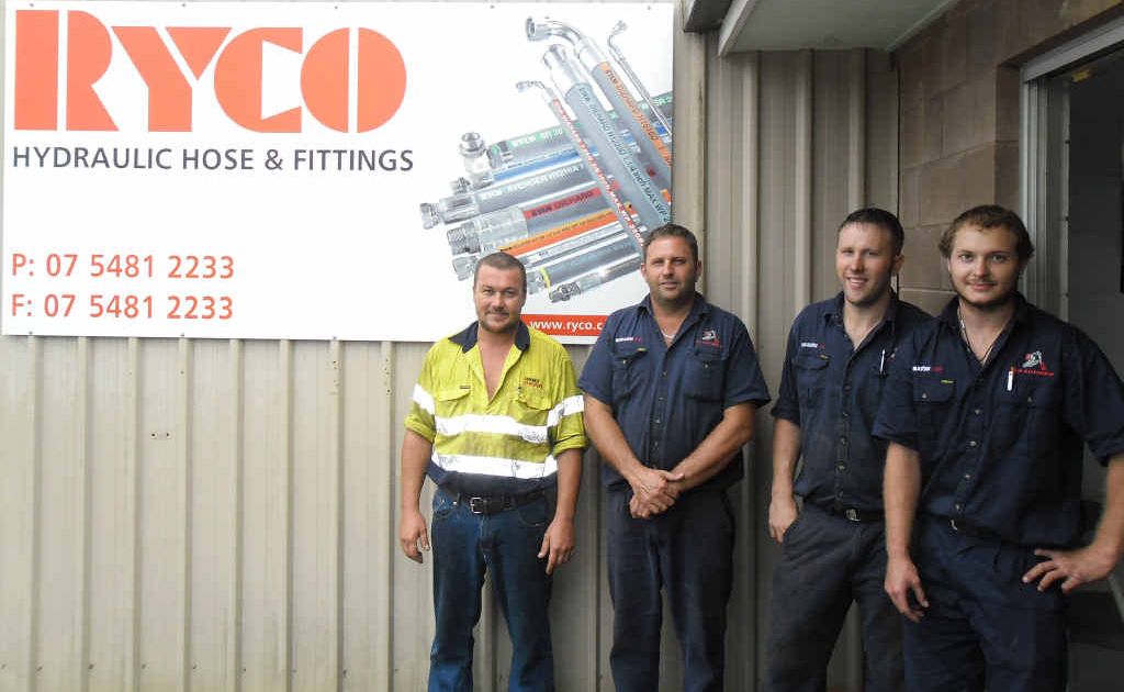 Fitters Brendan Brosnan, Greg Watson, Wayde Cleary and Matt Delisser at Suncoast Hydraulics. Fitters Brendan Brosnan, Greg Watson, Wayde Cleary and Matt Delisser at Suncoast Hydraulics.